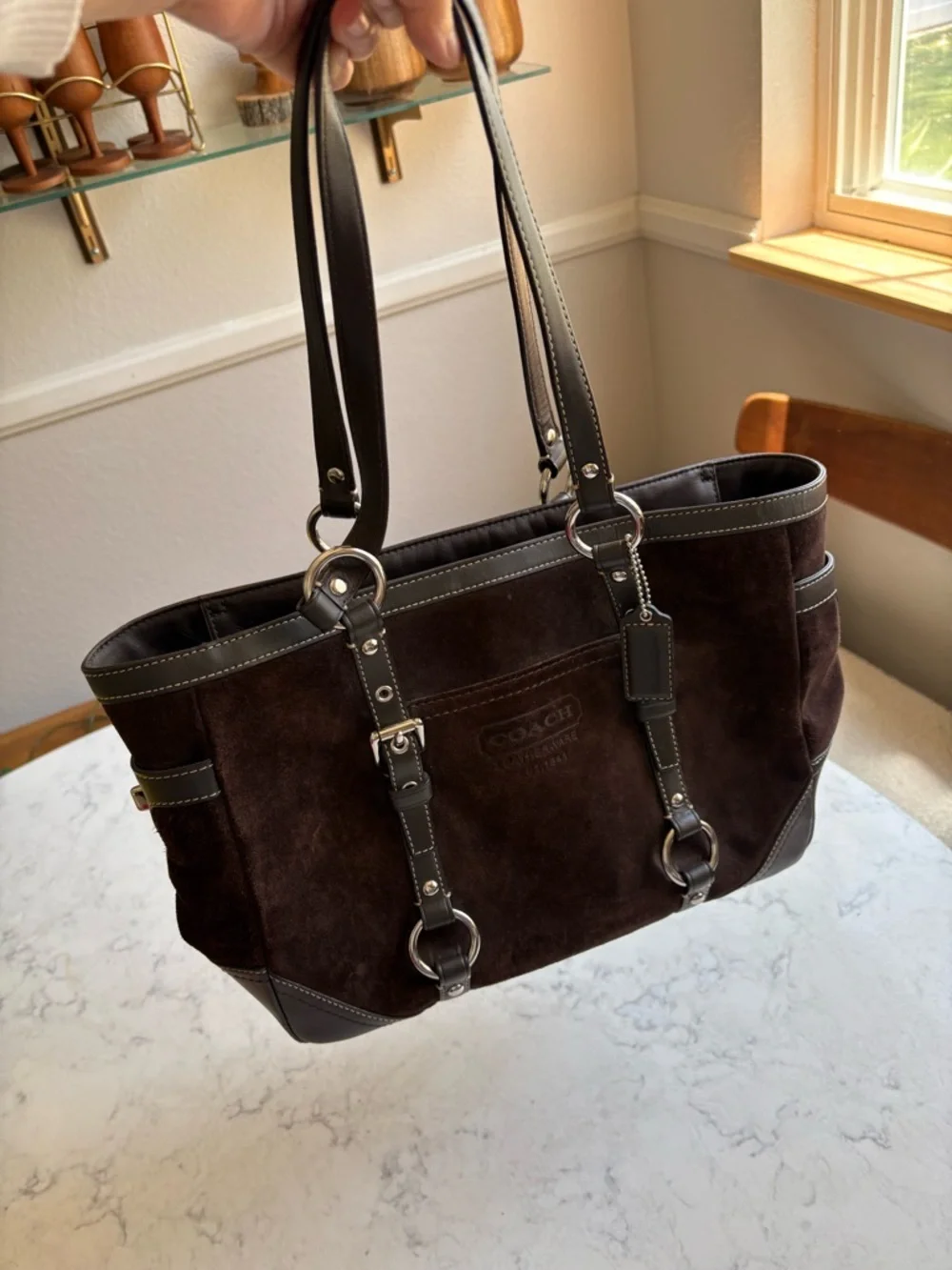 COACH Dark Brown Suede Shoulder Tote